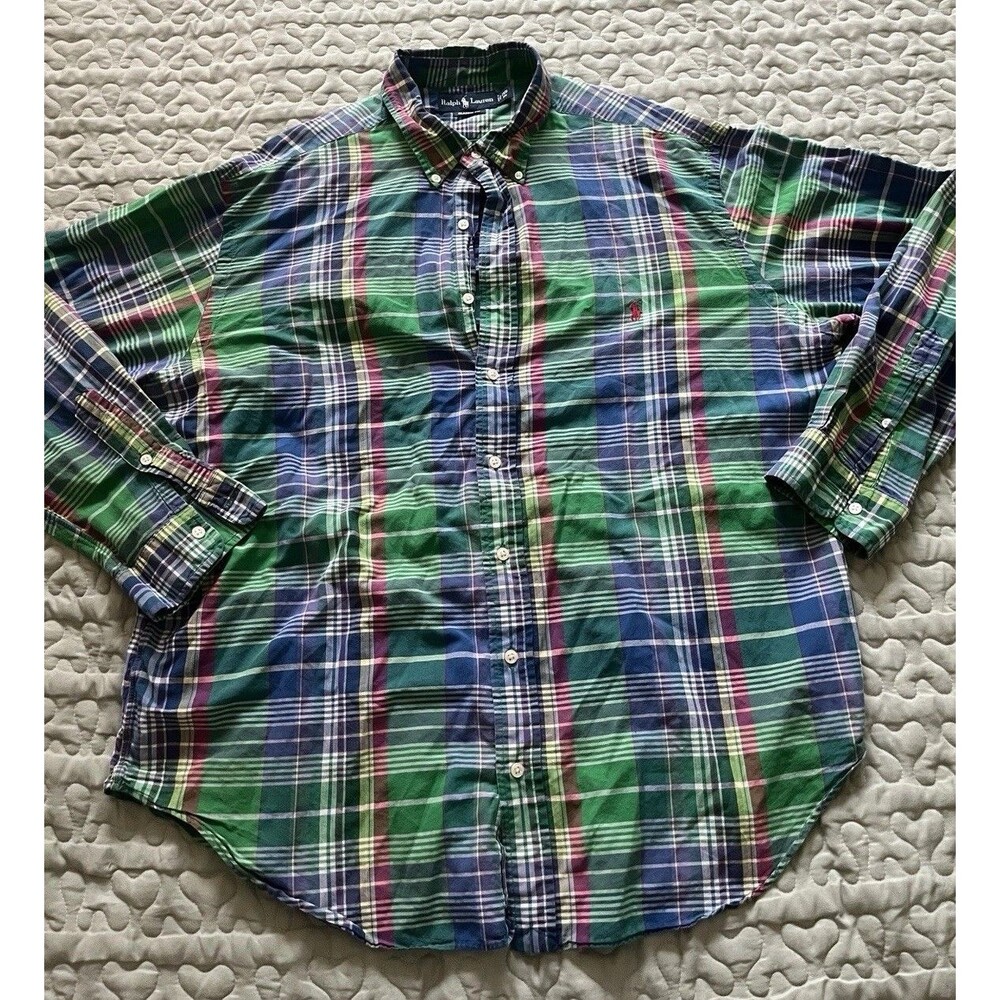 Ralph Lauren Shirt Mens 2XB Big Multicolor Plaid Button Up Long Sleeve Classic